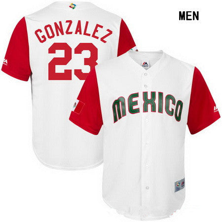 Mens Mexico Baseball 23 Adrian Gonzalez Majestic White 2017 World Baseball Classic Stitched Replica Jersey