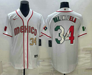 Mens Mexico Baseball 34 Fernando Valenzuela Number 2023 White World Classic Stitched Jerseys