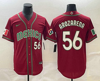 Mens Mexico Baseball 56 Randy Arozarena Number 2023 Red World Classic Stitched Jersey