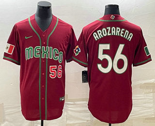 Mens Mexico Baseball 56 Randy Arozarena Number 2023 Red World Classic Stitched Jersey11