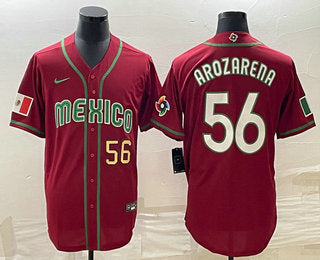 Mens Mexico Baseball 56 Randy Arozarena Number 2023 Red World Classic Stitched Jersey12