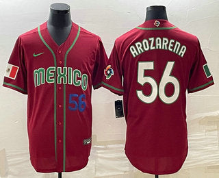 Mens Mexico Baseball 56 Randy Arozarena Number 2023 Red World Classic Stitched Jersey15