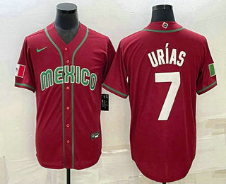 Mens Mexico Baseball 7 Julio Urias 2023 Red Blue World Baseball Classic Stitched Jersey1
