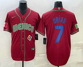 Mens Mexico Baseball 7 Julio Urias 2023 Red Blue World Baseball Classic Stitched Jerseys