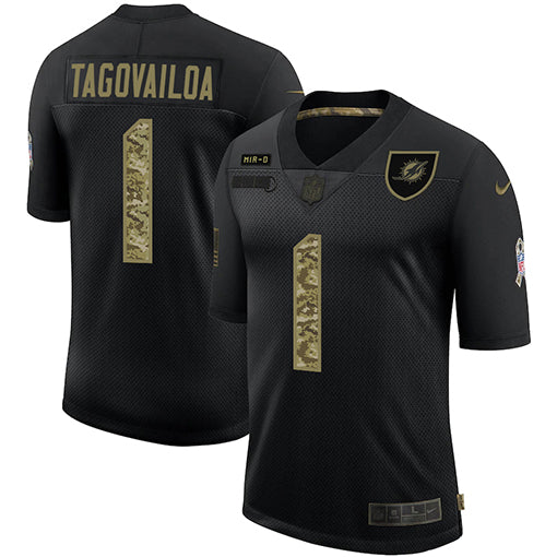 Mens Miami Dolphins 1 Tua Tagovailoa 2020 Black Camo Salute To Service Limited Stitched Nfl Jersey