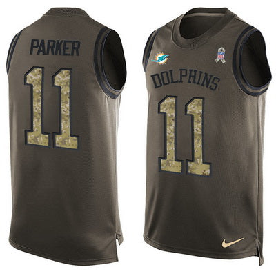 Mens Miami Dolphins 11 Devante Parker Green Salute To Service Hot Pressing Player Name Number Nike Nfl Tank Top Jersey