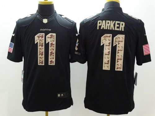 Mens Miami Dolphins 11 Devante Parker Salute To Service Nike Black Limited Jersey