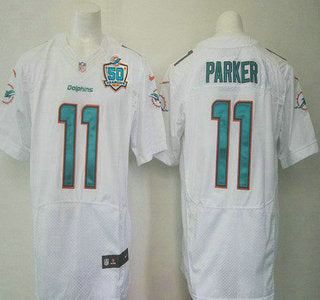 Mens Miami Dolphins 11 Devante Parker White Team Color 2015 Nfl 50th Patch Nike Elite Jersey