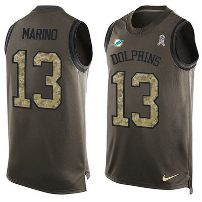 Mens Miami Dolphins 13 Dan Marino Green Salute To Service Hot Pressing Player Name Number Nike Nfl Tank Top Jersey