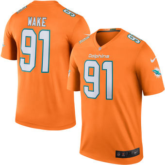 Mens Miami Dolphins 91 Cameron Wake Nike Orange Color Rush Legend Jersey