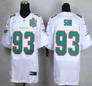 Mens Miami Dolphins 93 Ndamukong Suh White Road 2015 Nfl 50th Patch Nike Elite Jersey