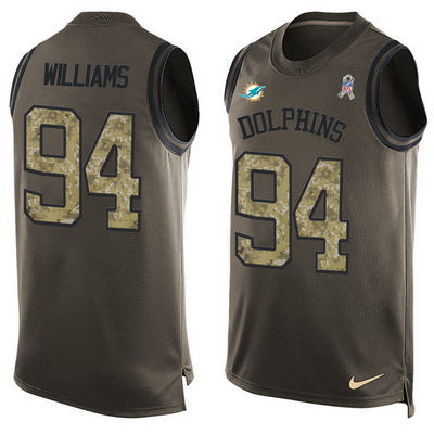 Mens Miami Dolphins 94 Mario Williams Green Salute To Service Hot Pressing Player Name Number Nike Nfl Tank Top Jersey