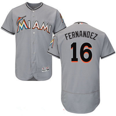 Mens Miami Marlins 16 Jose Fernandez Gray Road Stitched Mlb 2016 Majestic Flex Base Jersey