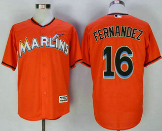 Mens Miami Marlins 16 Jose Fernandez Orange Stitched Mlb Majestic Cool Base Jersey