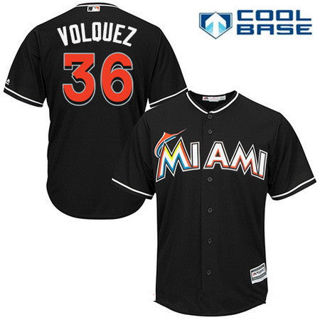 Mens Miami Marlins 36 Edinson Volquez Black Alternate Stitched Mlb Majestic Cool Base Jersey