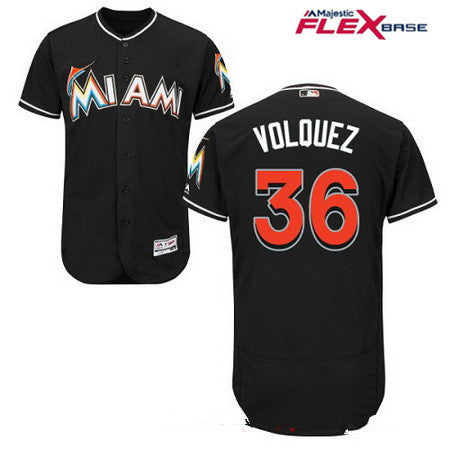 Mens Miami Marlins 36 Edinson Volquez Black Alternate Stitched Mlb Majestic Flex Base Jersey