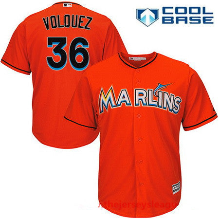 Mens Miami Marlins 36 Edinson Volquez Orange Alternate Stitched Mlb Majestic Cool Base Jersey