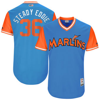Mens Miami Marlins Edinson Volquez Steady Eddie Majestic Blue 2017 Players Weekend Authentic Jersey