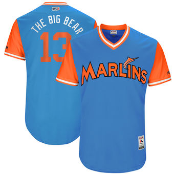 Mens Miami Marlins Marcell Ozuna The Big Bear Majestic Blue 2017 Players Weekend Authentic Jersey