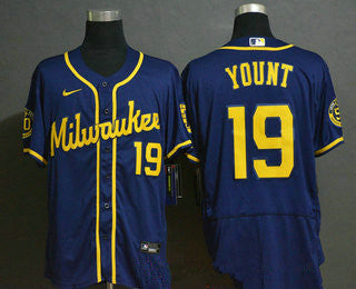 Mens Milwaukee Brewers 19 Robin Yount Navy Blue Stitched Mlb Flex Base Nike Jersey