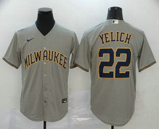 Mens Milwaukee Brewers 22 Christian Yelich Gray Stitched Mlb Cool Base Nike Jersey