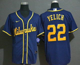 Mens Milwaukee Brewers 22 Christian Yelich Light Blue Stitched Mlb Cool Base Nike Jersey