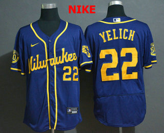 Mens Milwaukee Brewers 22 Christian Yelich Light Blue Stitched Mlb Flex Base Nike Jersey