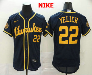 Mens Milwaukee Brewers 22 Christian Yelich Navy Blue Stitched Mlb Flex Base Nike Jersey