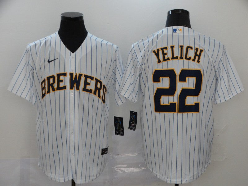 Mens Milwaukee Brewers 22 Christian Yelich White Stitched Mlb Cool Base Nike Jersey