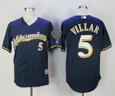 Mens Milwaukee Brewers 5 Jonathan Villar Navy Blue With Milwaukee Stitched Mlb Majestic Cool Base Jersey