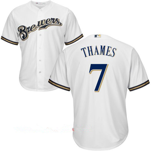 Mens Milwaukee Brewers 7 Eric Thames All White Stitched Mlb Majestic Cool Base Jersey