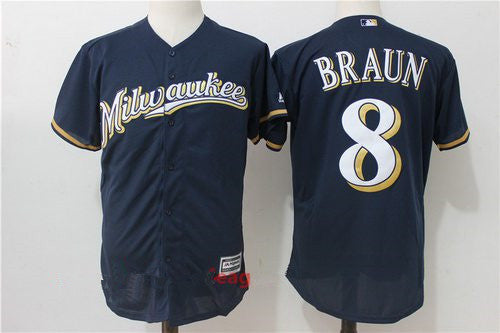Mens Milwaukee Brewers 8 Ryan Braun Navy Blue Milwaukee Stitched Mlb Majestic Cool Base Jersey
