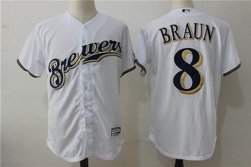 Mens Milwaukee Brewers 8 Ryan Braun White Home Stitched Mlb Majestic Cool Base Jerse