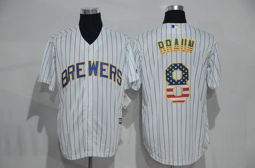 Mens Milwaukee Brewers 8 Ryan Braun White Pinstripe Usa Flag Fashion Mlb Baseball Jersey