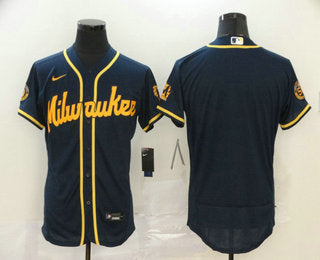 Mens Milwaukee Brewers Blank Navy Blue Stitched Mlb Flex Base Nike Jersey