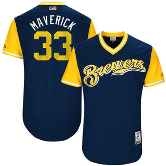 Mens Milwaukee Brewers Brett Phillips Maverick Majestic Navy 2017 Players Weekend Authentic Jersey