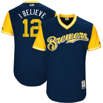 Mens Milwaukee Brewers Stephen Vogt I Believe Majestic Navy 2017 Players Weekend Authentic Jersey