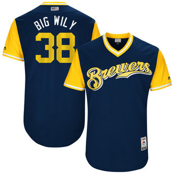 Mens Milwaukee Brewers Wily Peralta Big Wily Majestic Navy 2017 Players Weekend Authentic Jersey