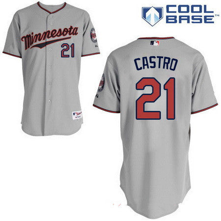 Mens Minnesota Twins 21 Jason Castro Gray Road Stitched Mlb Majestic Cool Base Jersey