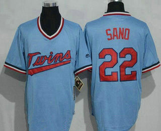 Mens Minnesota Twins 22 Miguel Sano Light Blue Pullover Throwback Majestic Cooperstown Collection Jersey