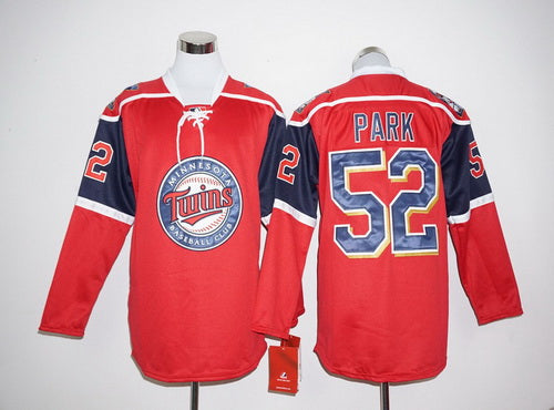 Mens Minnesota Twins 52 Byung ho Park Red Long Sleeve Baseball Jersey