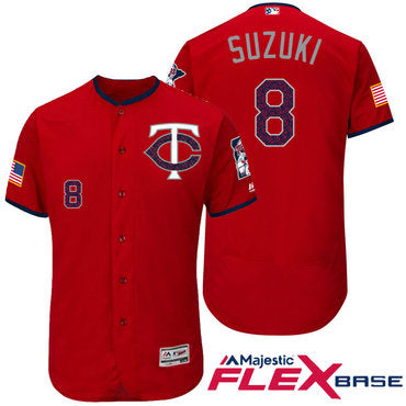Mens Minnesota Twins 8 Kurt Suzuki Red Stars Stripes Fashion Independence Day Stitched Mlb Majestic Flex Base Jersey