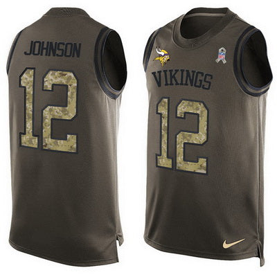 Mens Minnesota Vikings 12 Charles Johnson Green Salute To Service Hot Pressing Player Name Number Nike Nfl Tank Top Jersey
