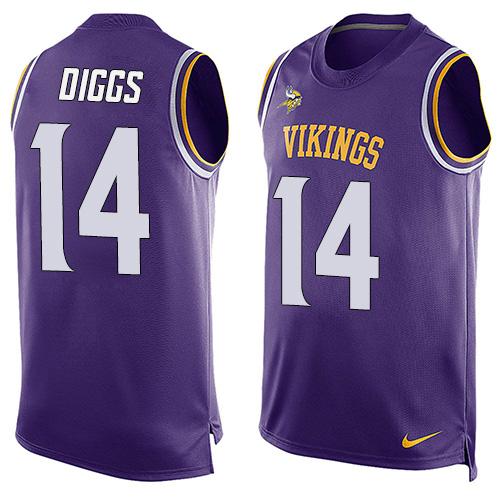 Mens Minnesota Vikings 14 Stefon Diggs Purple Hot Pressing Player Name Number Nike Nfl Tank Top Jersey