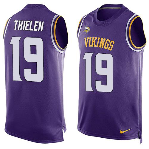 Mens Minnesota Vikings 19 Adam Thielen Purple Hot Pressing Player Name Number Nike Nfl Tank Top Jersey