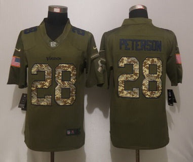 Mens Minnesota Vikings 28 Adrian Peterson Green Salute To Service 2015 Nfl Nike Limited Jersey