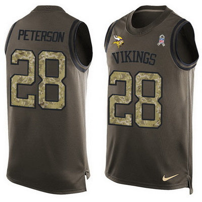 Mens Minnesota Vikings 28 Adrian Peterson Green Salute To Service Hot Pressing Player Name Number Nike Nfl Tank Top Jersey