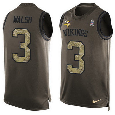Mens Minnesota Vikings 3 Blair Walsh Green Salute To Service Hot Pressing Player Name Number Nike Nfl Tank Top Jersey