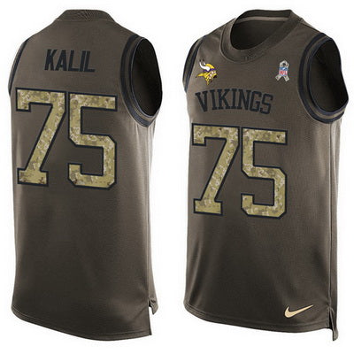 Mens Minnesota Vikings 75 Matt Kalil Green Salute To Service Hot Pressing Player Name Number Nike Nfl Tank Top Jersey