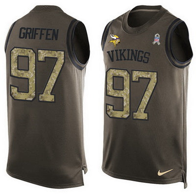 Mens Minnesota Vikings 97 Everson Griffen Green Salute To Service Hot Pressing Player Name Number Nike Nfl Tank Top Jersey